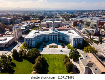 Colorado State Capitol Building And Denver Cityscape Aerial View