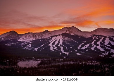 Colorado Sunset. Breckenridge Ski Slopes At Sunset. Colorado Mountains Landscape.