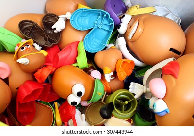 Colorado, USA - August 18, 2015: Studio shot of a pile of a variety of Potato Head pieces.