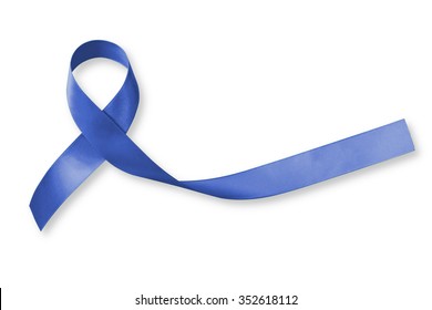 Colorectal/ Colon cancer, Acute Respiratory Distress Syndrome (ARDS), Juvenile Arthritis, and Tuberous Sclerosis awareness symbolic with dark blue ribbon on white background with clipping path