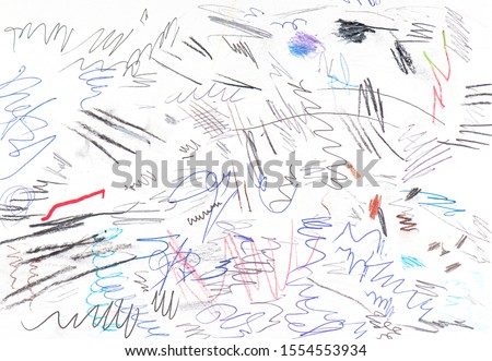 Colored abstract Scribble by Pen, lines by Ink, random Sketches as Background or Texture on white Paper