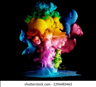 Colored Acrylic Paint Explosion Under Water