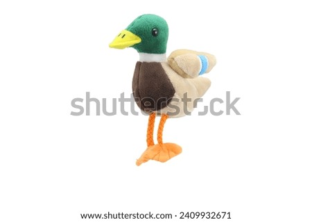 colored baby duck plush stuffed  doll plaything for kids isolated on white background. child soft toys collection. top view character puppet. colored duckling.
