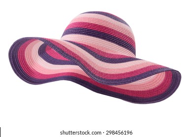 colored beach hat on white background