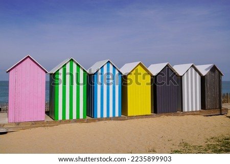Colored beach huts on beach oleron french isle