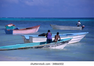 Colored Boats At Saona Island - Dominican Republic