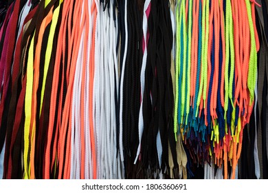 Colored Bright Shoelaces In Rainbow Colours Hanging