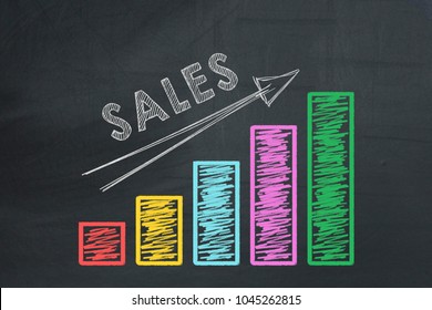 Colored Business Chart With Arrow Showing Growth Of Sales Rate