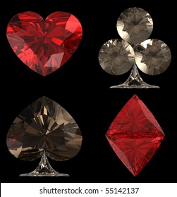 Colored Diamond shaped Card Suits over black background. Extralarge resolution.  Other gems are in my portfolio.