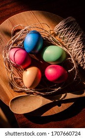 Colored Eggs For Easter. Easter Celebration, Holidays, Traditions, Cooking.