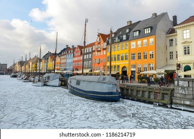 Colored Facades Of Nyhavn In Copenhagen In Denmark In Winter