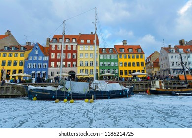 Colored Facades Of Nyhavn In Copenhagen In Denmark In Winter