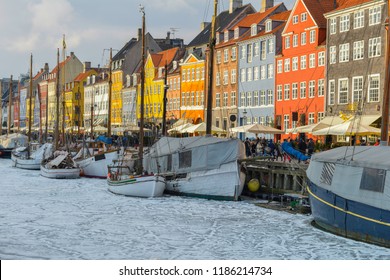 Colored Facades Of Nyhavn In Copenhagen In Denmark In Winter