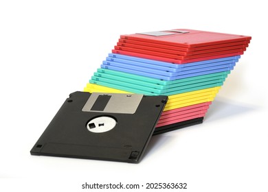 colored floppy diskettes isolated on white