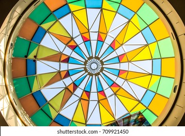 Colored Geometric Dome, Mixed Color, Multi Colored Roof Of A Modern Shopping Center,rainbow Colors