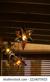 Colored Glass Pendant Light With A Star Design