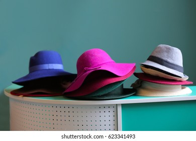 A lot of colored hats close up