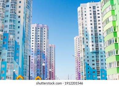 colored high-rise buildings, residential area, new buildings 