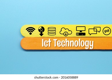 colored ice cream sticks with the words ict technology and ict related icons