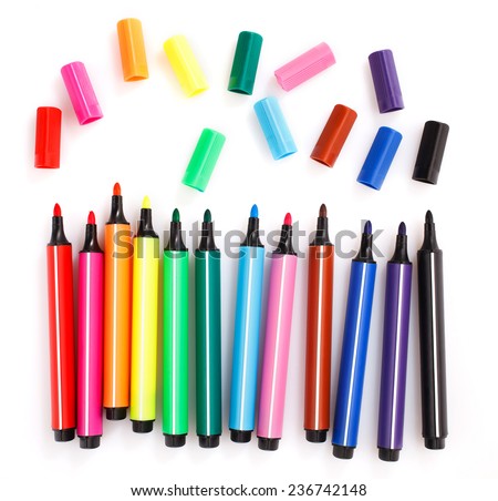colored markers on the white background