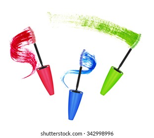 Colored Mascara And Brush Strokes Isolated On White Background