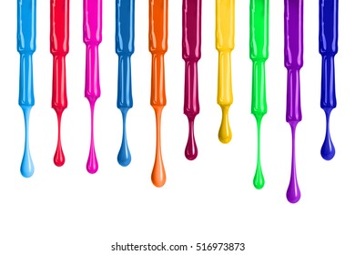 colored nail polishes drop isolated on white background
