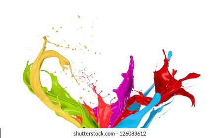  Colored paint splashes isolated on white background - Shutterstock ID 126083612