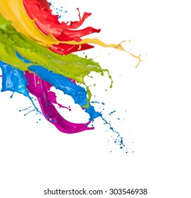 Colored paint splashes isolated on white background - Shutterstock ID 303546938