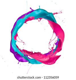  Colored paints splashes circle, isolated on white background