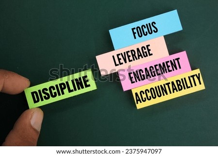 colored paper with The 4 Disciplines of Execution. Focus, leverage, engagement and accountability 