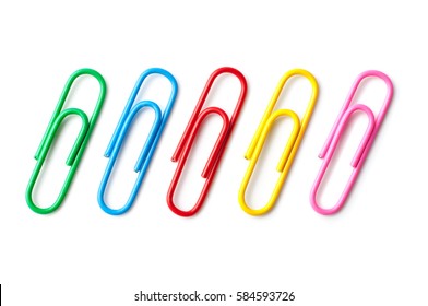 Colored paper clips close-up on a white background - Shutterstock ID 584593726