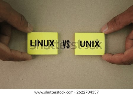 colored paper with the words linux vs unix. Linux is an open-source operating system. MacOS and Ubuntu Linux have a common ancestor, Unix.