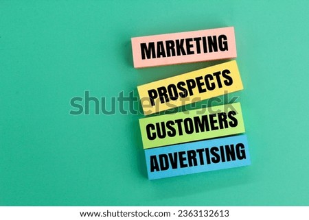 colored paper with the words Marketing, prospect, customer, advertising. business strategy concept. business performance. Marketing Qualified Lead