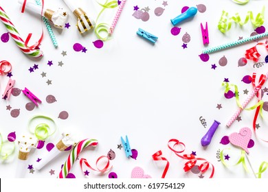 Colored Party Confetti On White Background Top View Mockup