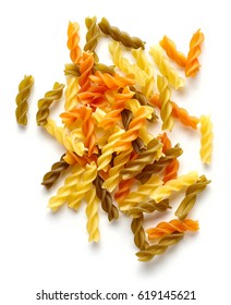 Colored Pasta Isolated On White Background, Top View