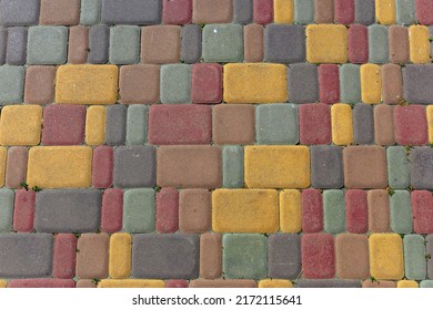 Colored Pavement. Background Of Colorful Paving Stones. Colored Stone Pavement