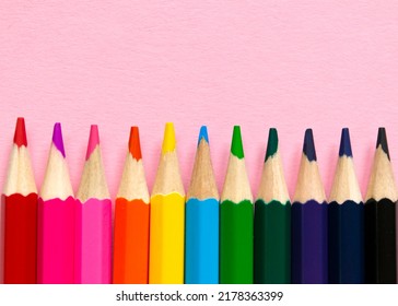 Colored Pencils Background. Abstract Background From Multi-colored Pencil. Flat Lay