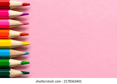 Colored Pencils Background. Abstract Background From Multi-colored Pencil. Flat Lay