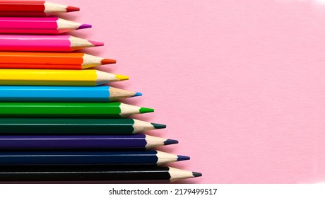 Colored Pencils Background. Abstract Background From Multi-colored Pencil. Flat Lay