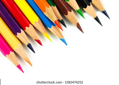 Colored pencils background. Color pencils on white background. - Powered by Shutterstock