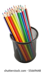 Colored Pencils In Pot Isolated