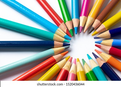 Colored Pencils At Work School Office  
 College Kids Colorful Education Play Room For Text Art Project Supplies Draw Learn On White Background Teacher School Design Pattern Fun Artist Classroom 