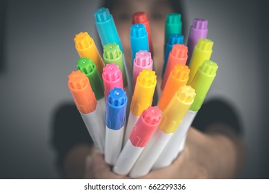 A lot of colored pens.