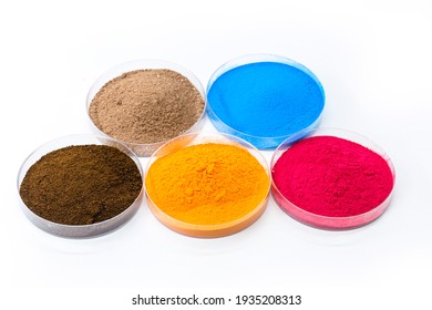 colored pigments, iron oxides used as a dye, in orange, blue and pink