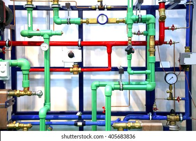 Colored pipes and heating system demo as a background