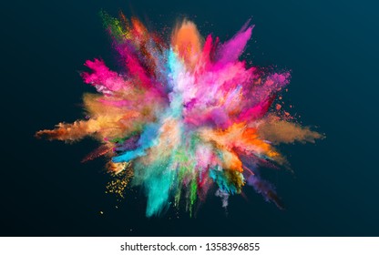 Colored powder explosion on black background. Freeze motion. - Shutterstock ID 1358396855