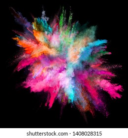 Colored powder explosion on black background. Freeze motion. - Shutterstock ID 1408028315