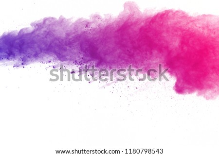 colored powder explosion on white background. Multicolor powder splatted isolate. Colorful cloud. Colored dust explode. Paint Holi.