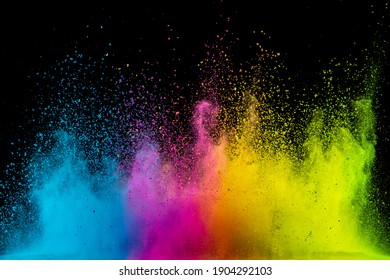 Colored powder isolated on black background. Abstract background.
