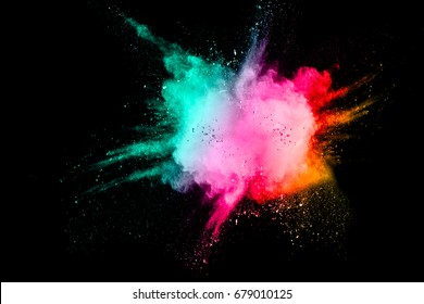 Colored powder splash cloud isolated on black background